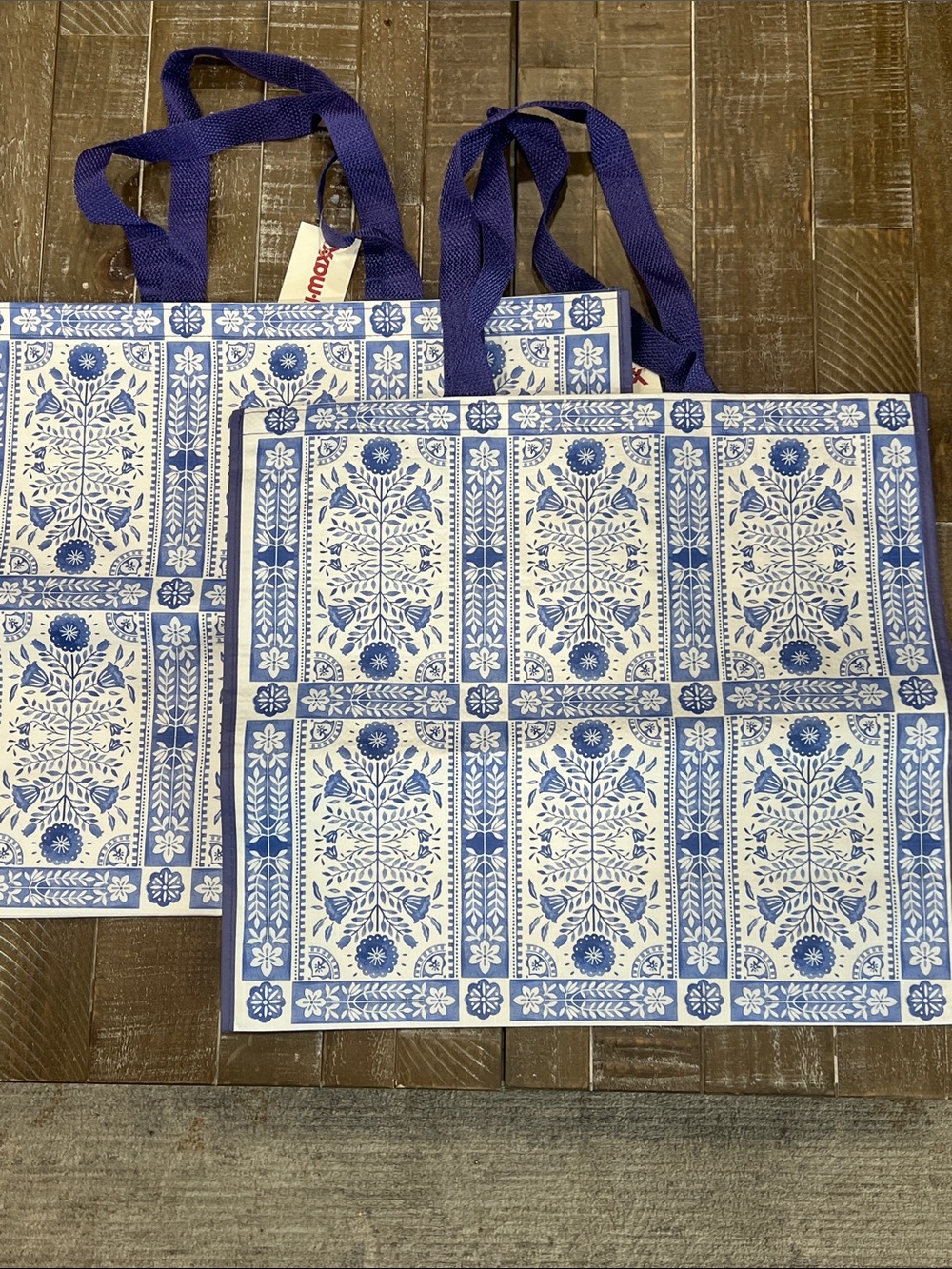 T.J.Maxx Blue and White Floral Tote Bags- 2 pack